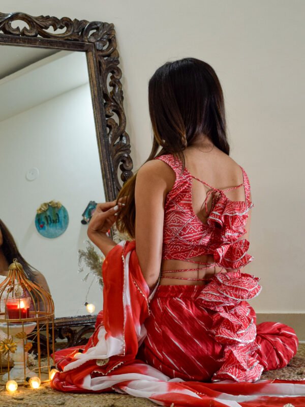 Handmade Pure Cotton Red Bandhani-Style Lehenga Set with Dupatta