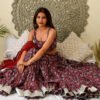 Handmade Pure Cotton Red & Blue Floral Lehenga Set with Silver Border