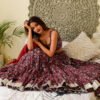 Handmade Pure Cotton Red & Blue Floral Lehenga Set with Silver Border