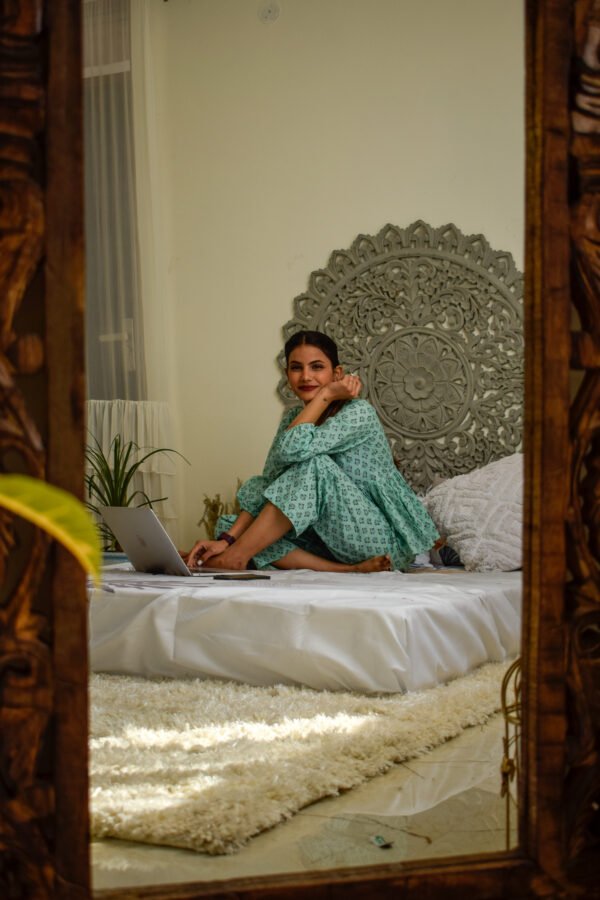 Handmade Pure Cotton Mint Blue Printed Lounge Set – Everyday Ease & Elegance