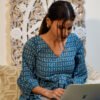 Handmade Pure Cotton Blue Printed Lounge Kurta Set – Comfort Meets Elegance