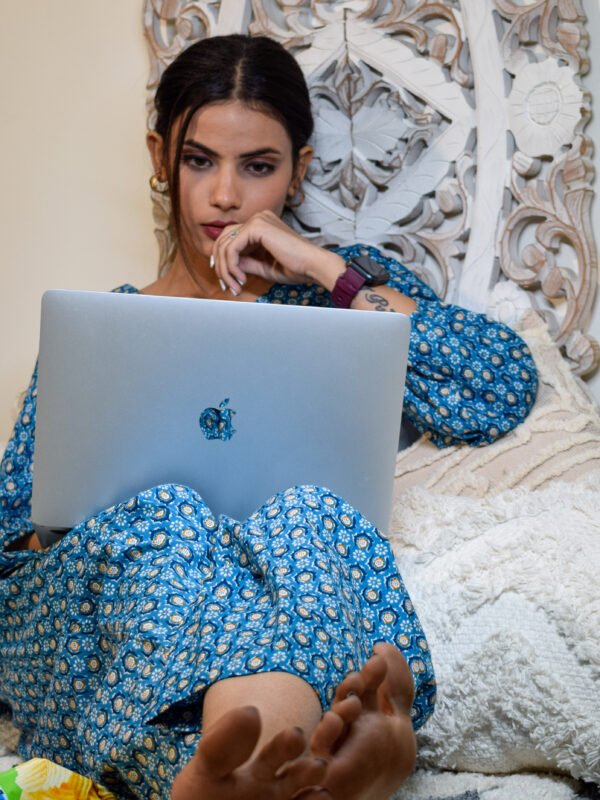 Handmade Pure Cotton Blue Printed Lounge Kurta Set – Comfort Meets Elegance