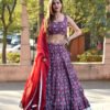 Handmade Pure Cotton Red & Blue Floral Lehenga Set with Silver Border